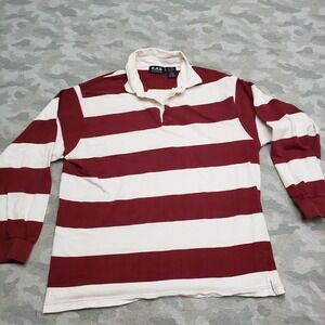 Vintage K.A.D. Rugby Polo Shirt Mens XL Red Long Sleeve Big Strip